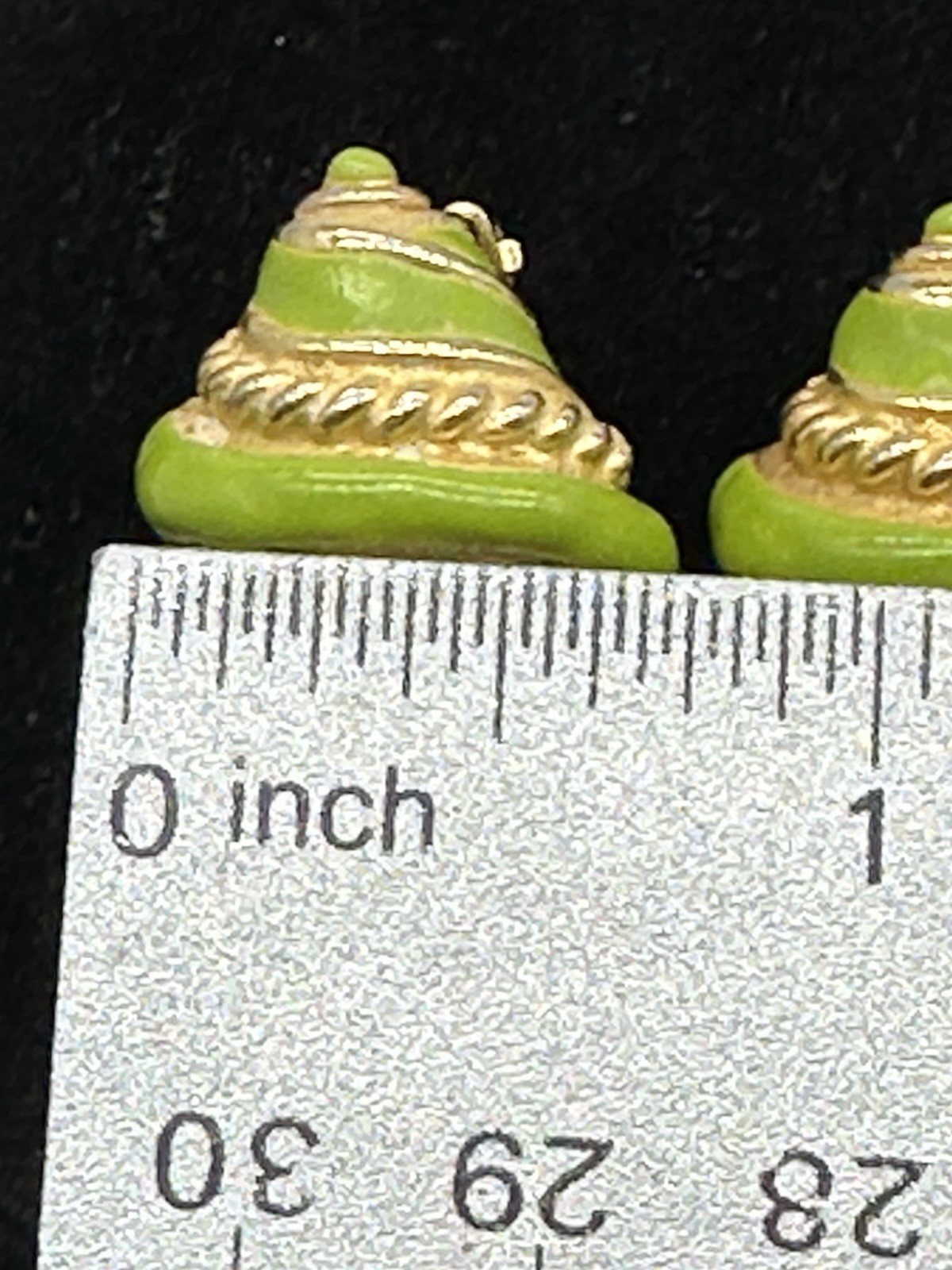 GAY BOYER Clip On Earrings Shell Goldtone Green Enamel Vintage