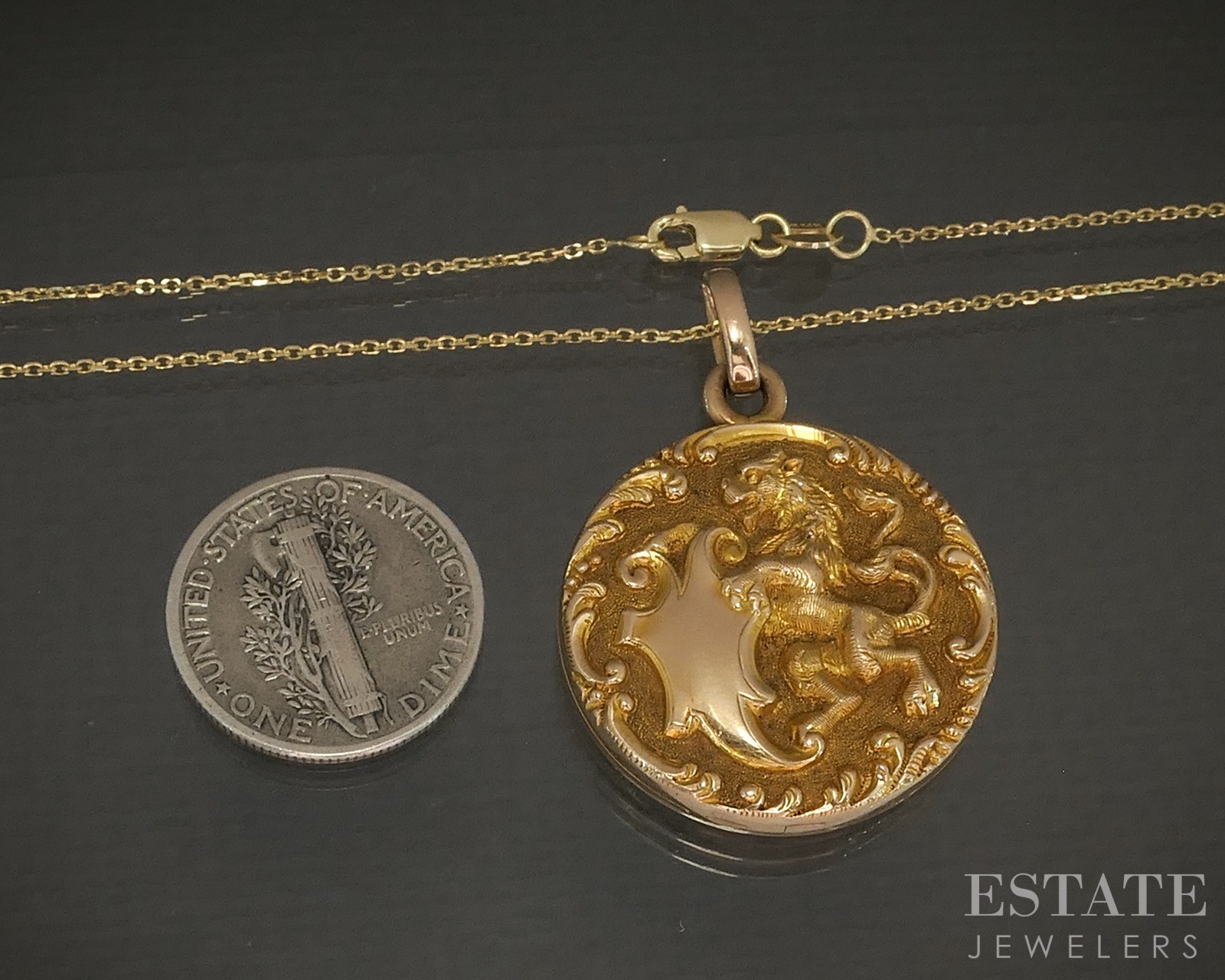 Antique 14k Yellow Gold Dimensional Lion Locket Necklace 9g 20″L p23856