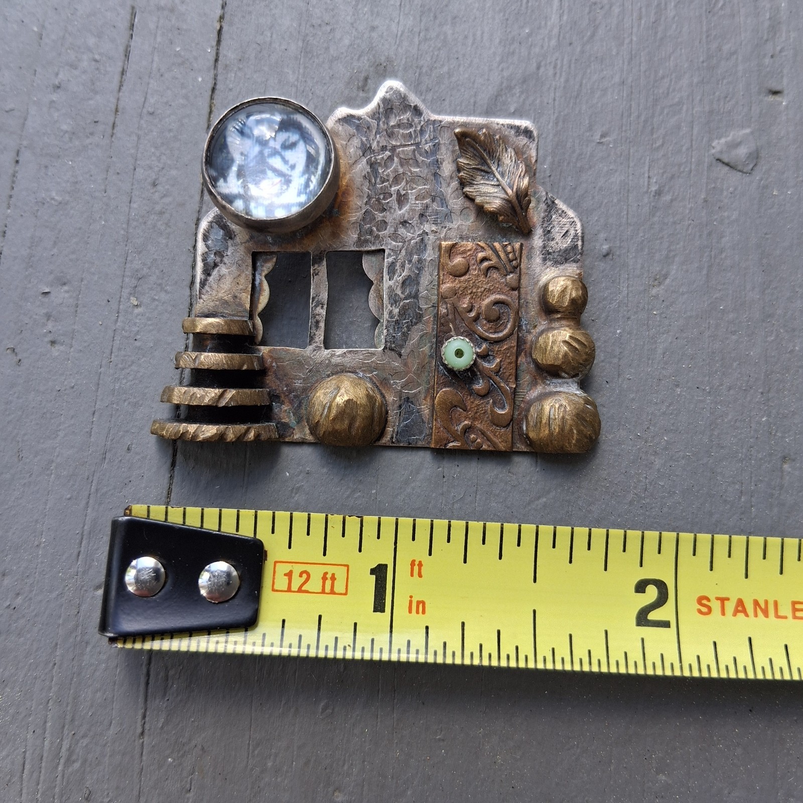 Vintage Sterling Silver Mixed Metals Brooch Pin Signed Dated