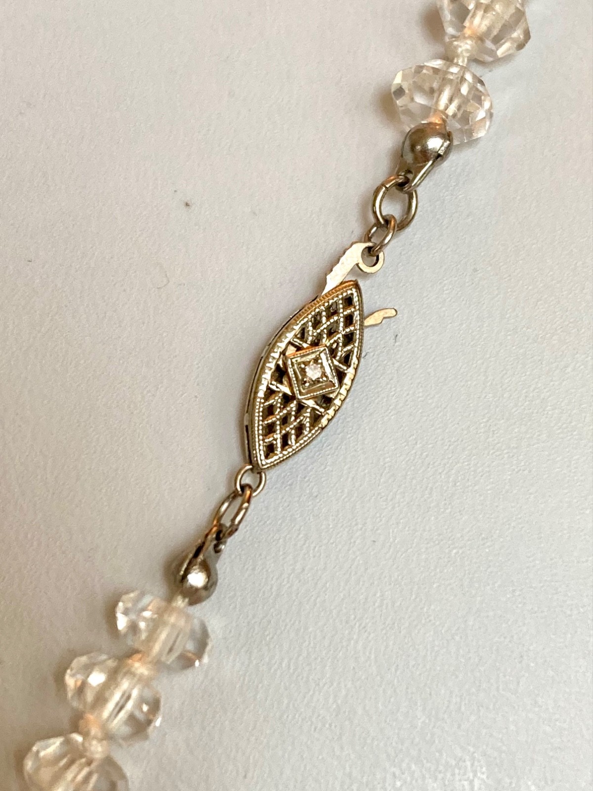 Art Deco Rock Crystal Graduated Hand Knotted 14k Diamond Clasp