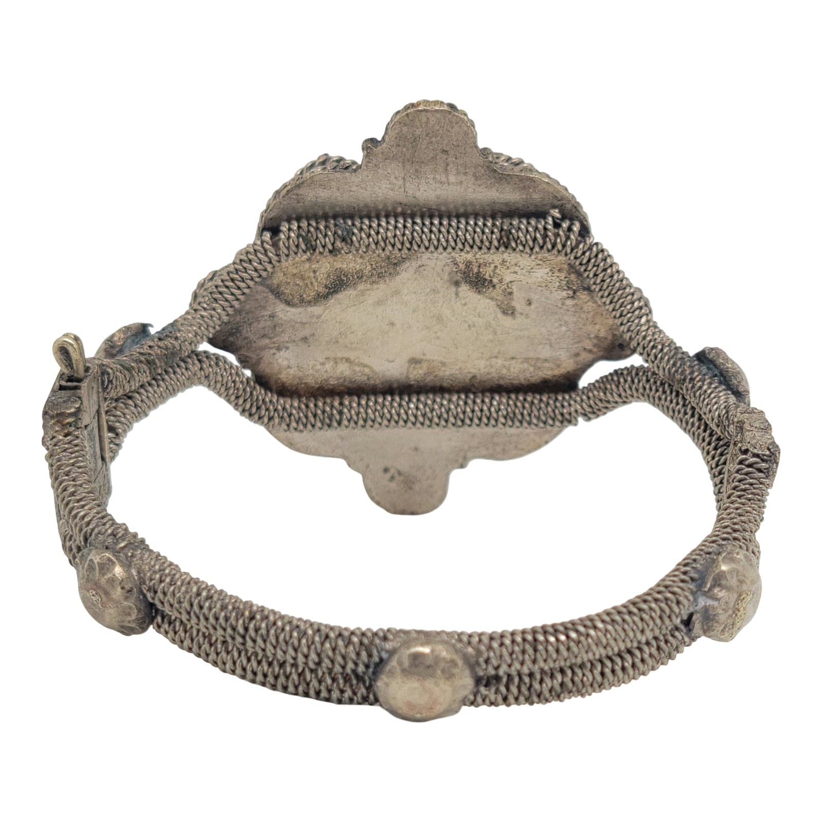 Vintage Artisan Cannetille Filigree Metalwork Moonstone Bracelet Size 7