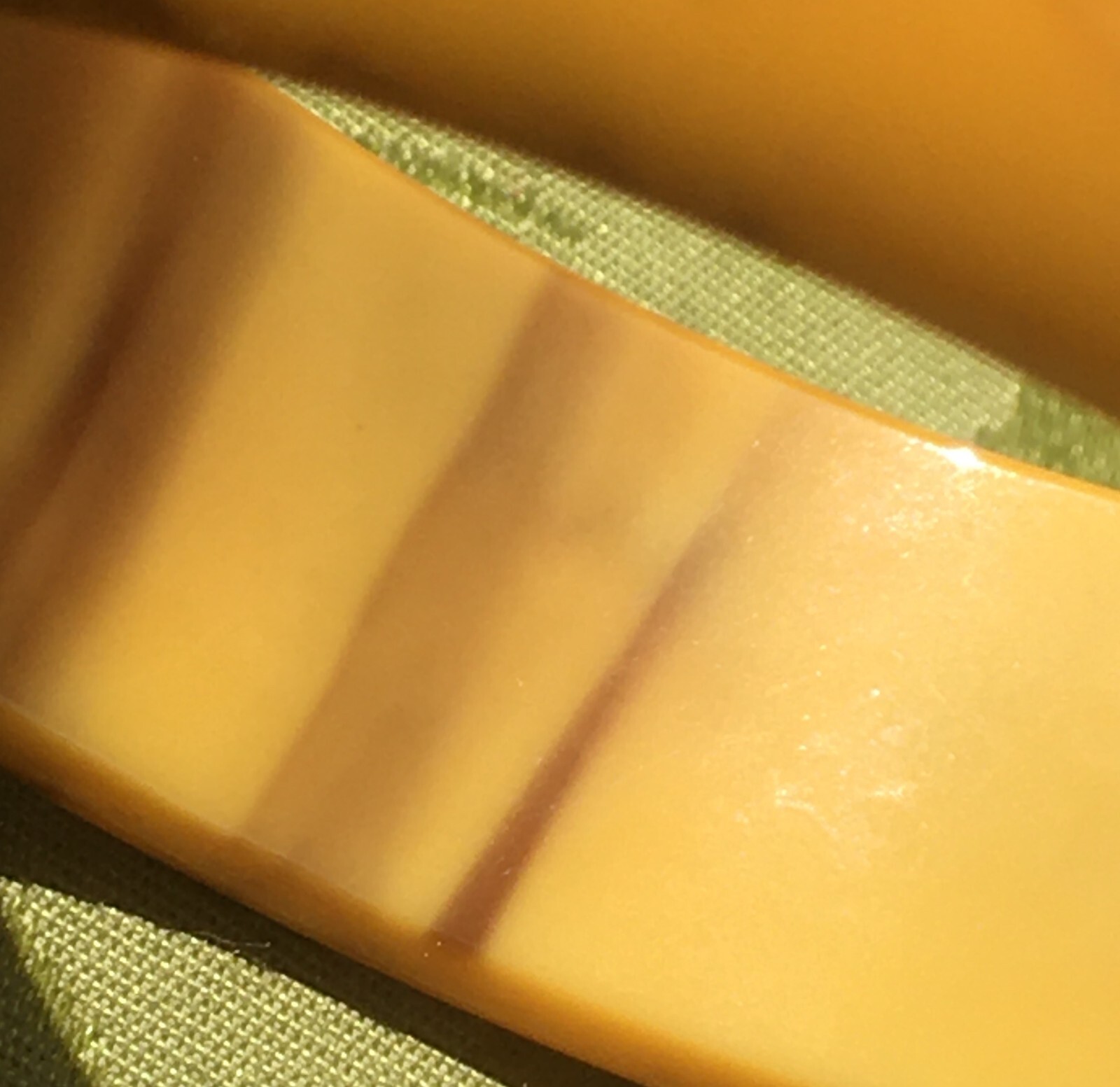 FRENCH 1940s WOMEN WIDE BANGLE BRACELET~YELLOW & BROWN MARBLED BAKELITE~PERFECT