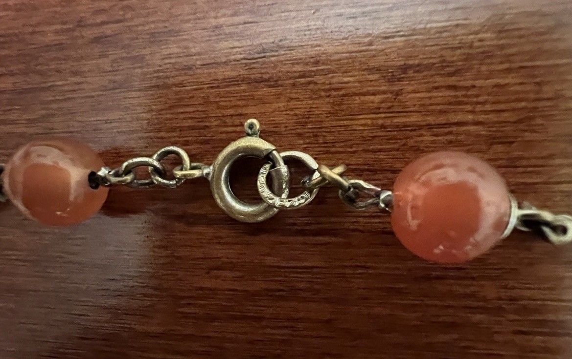 Vintage CZECH Faux Carnelian Glass Enamel Floral Station Pendant Necklace Signed
