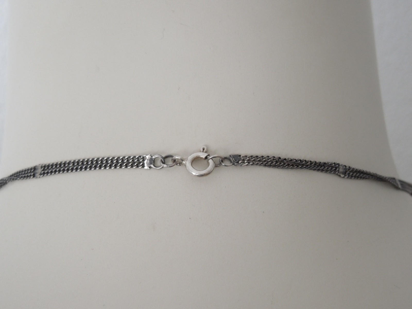 925 Silver Necklace Collar With Markasites Onyx Black Vintage 13.0 G/45 Cm