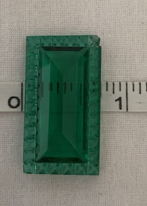 Lot of 2 Emerald Green Rectangle Faceted Stones-Double Sided-Circa 40’s – 50’s