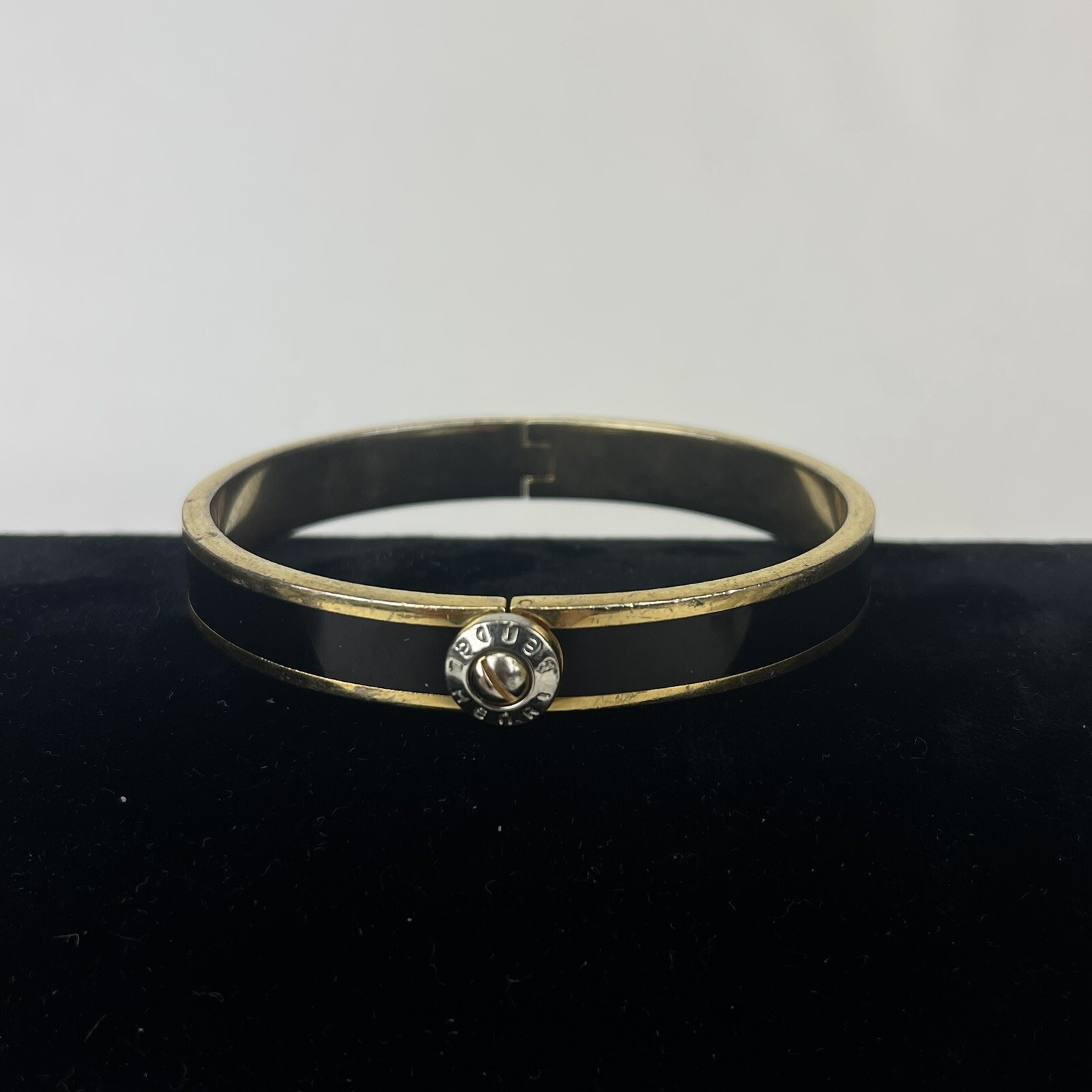 Vintage HENRI BENDEL Black & Gold Hinged Bangle Bracelet