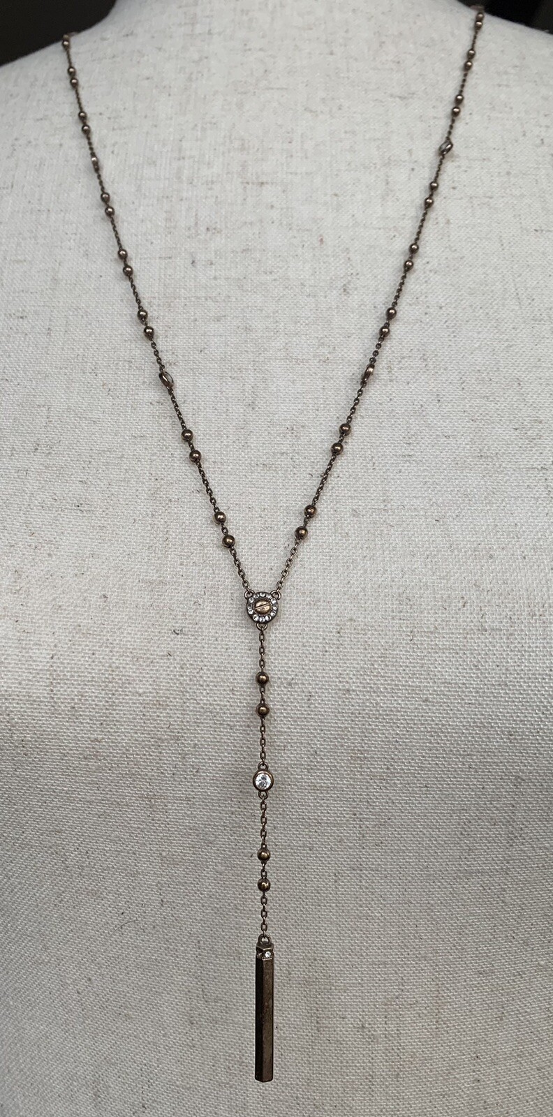 Vintage HENRI BENDEL Crystal/Gold Bead Chain Pendant Necklace 28″