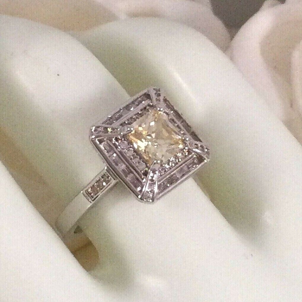 Vintage Jewellery White Gold Ring Champagne White Sapphires Antique Deco Jewelry
