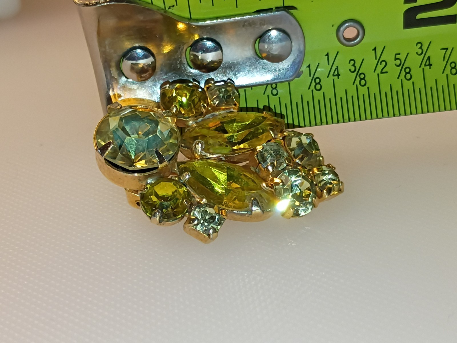 La Roco Rhinestone Vintage Clip Earrings Yellow w Gold Filled Metal