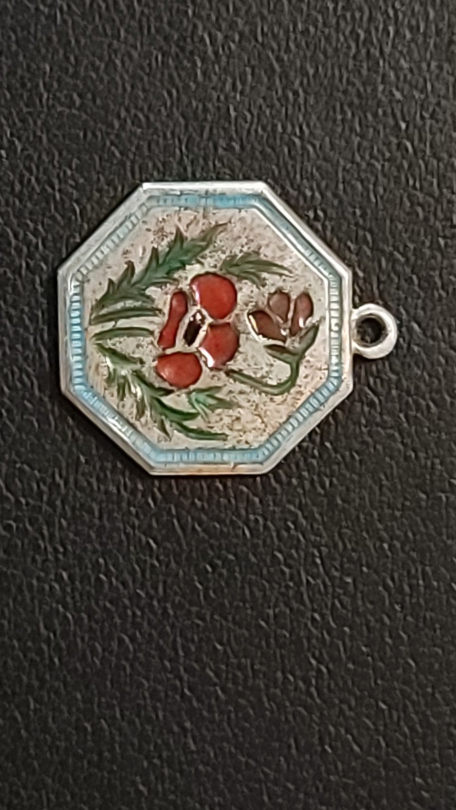 Vintage TLM Sterling Silver Enamel July Poppy Flower of the Month Charm England