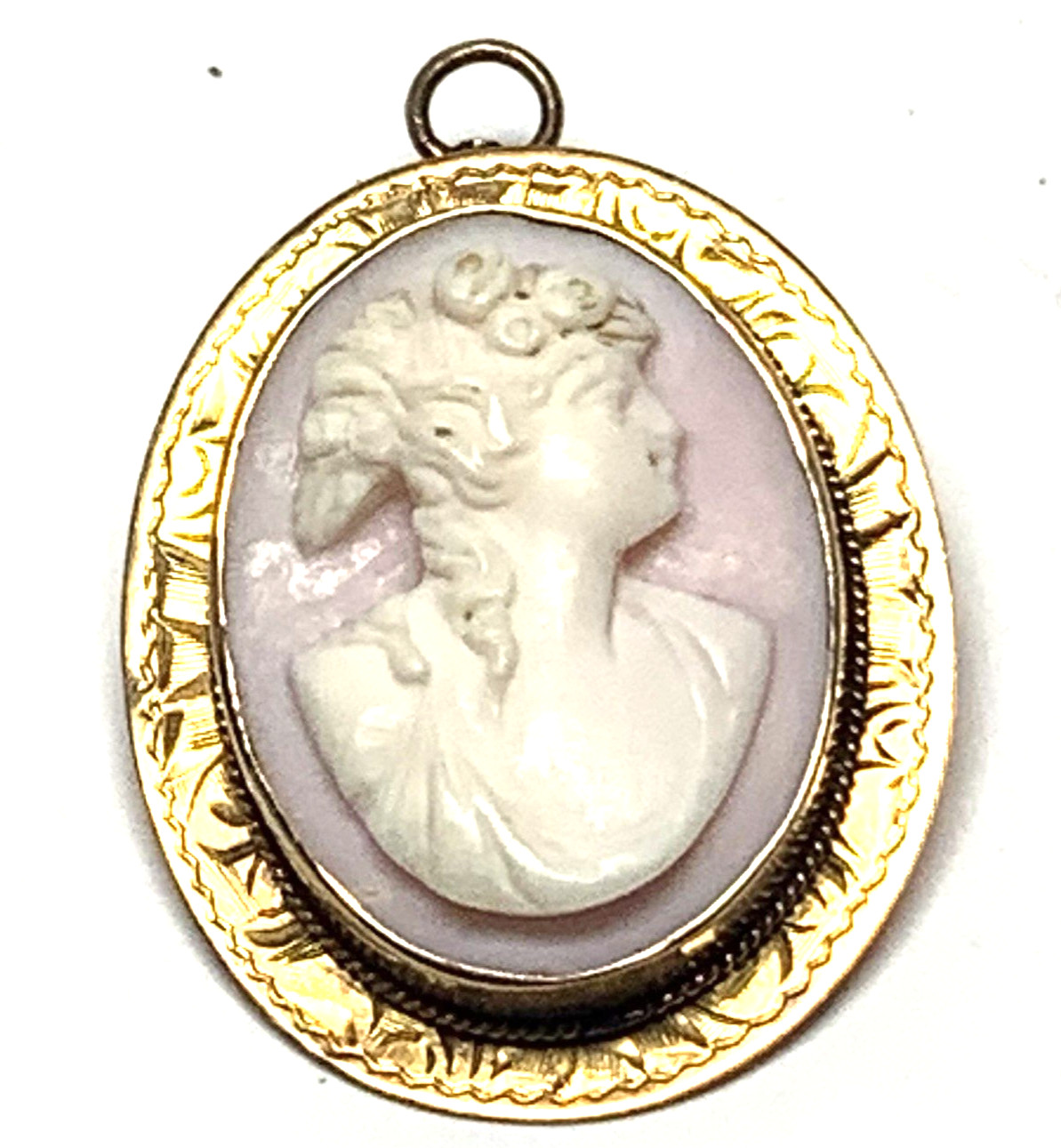 Vintage 10k Gold Right Facing Hand Carved Cameo Brooch Pin Pendant