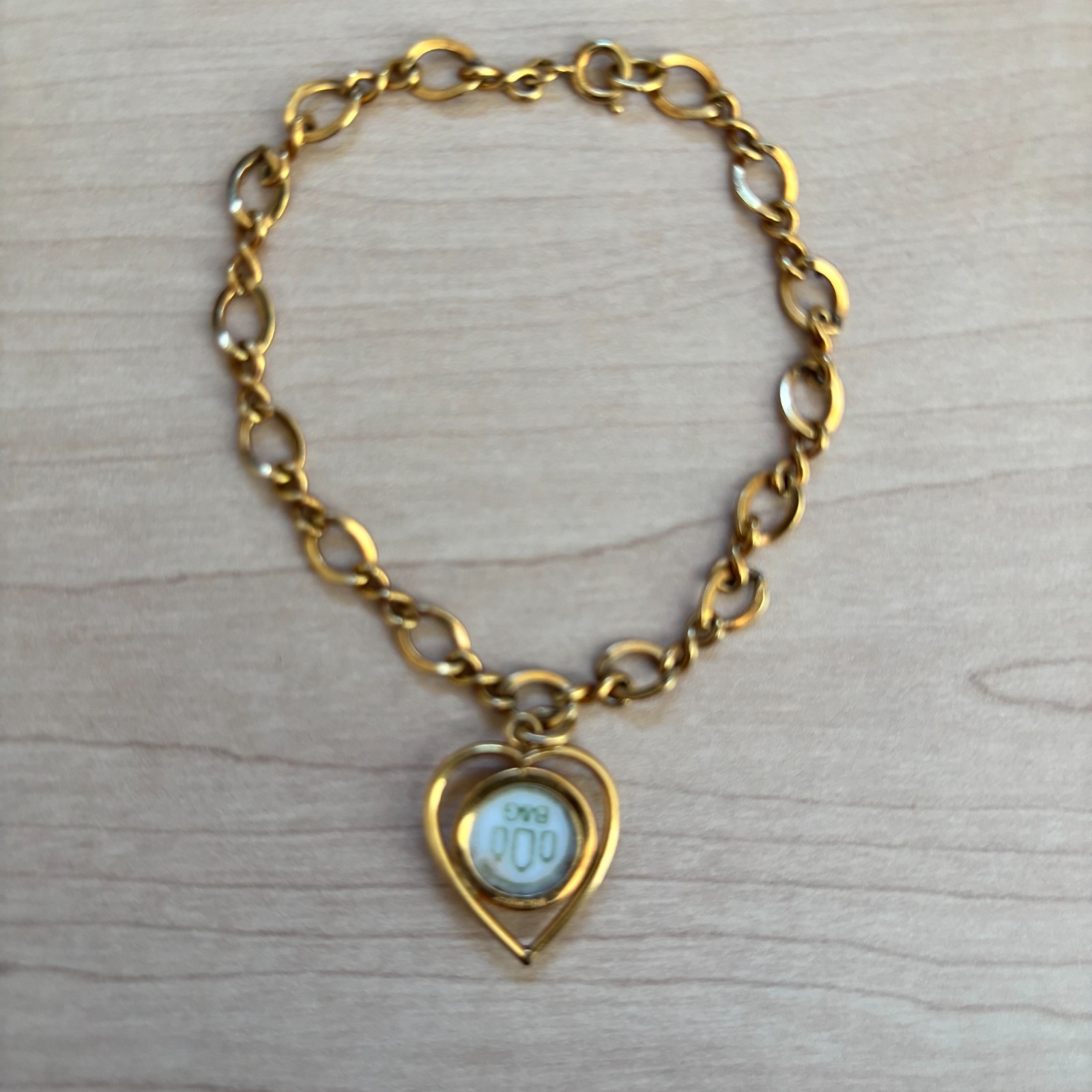 B&G Denmark Porcelain Flower Heart Charm Bracelet Gold Tone Floral