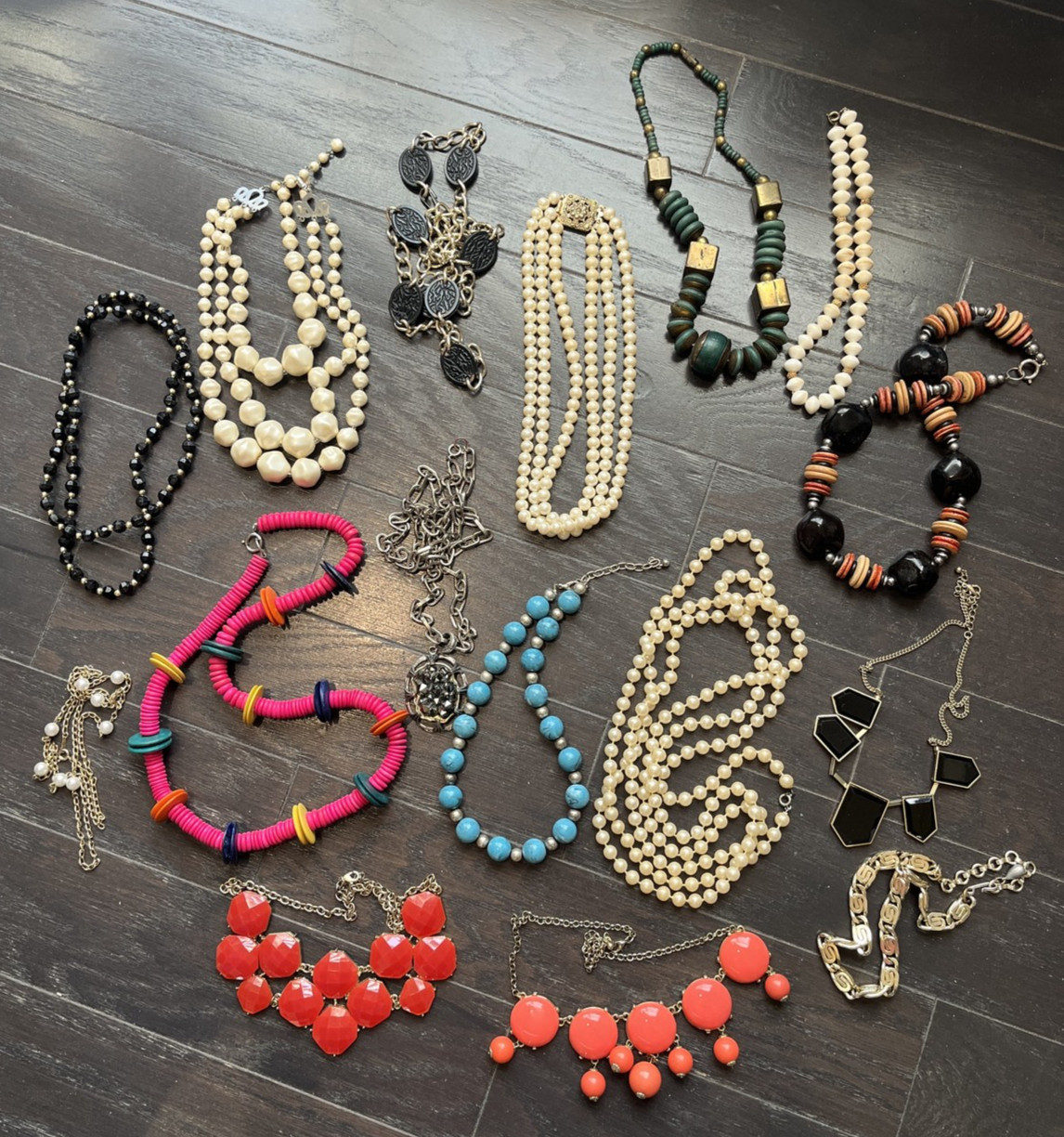 Vintage Necklace Costume Jewelry Lot of 16 , Chunky, Statement, Faux Pearls etc