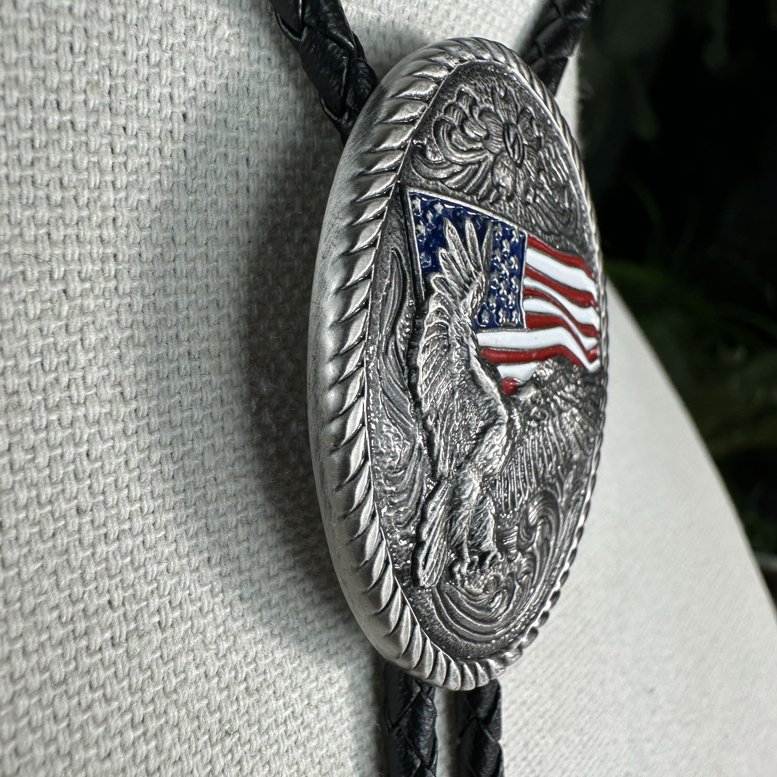 Vintage Ivan “Great American Eagle” Silver Tone Over Brass Western Bolo Tie
