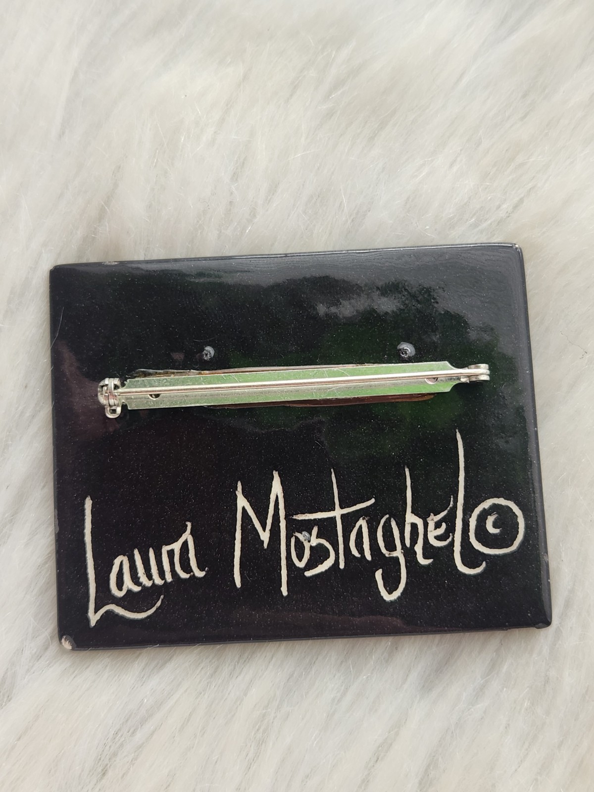 Laura Mostaghel Signed Hand Painted Folk Art Brooch Women Faces Portrait