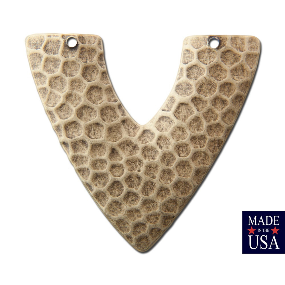 2 Hole Brass Ox Hammered V Connector Pendant 39x36mm (4) mtl459B