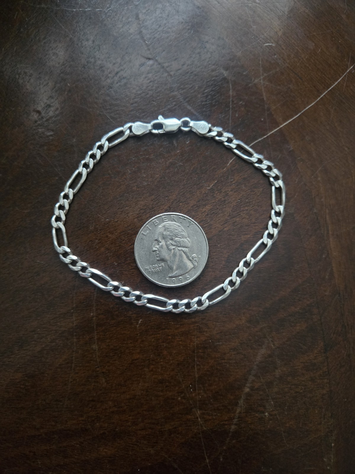 Vintage Sterling Silver Figaro Chain Bracelet 8″