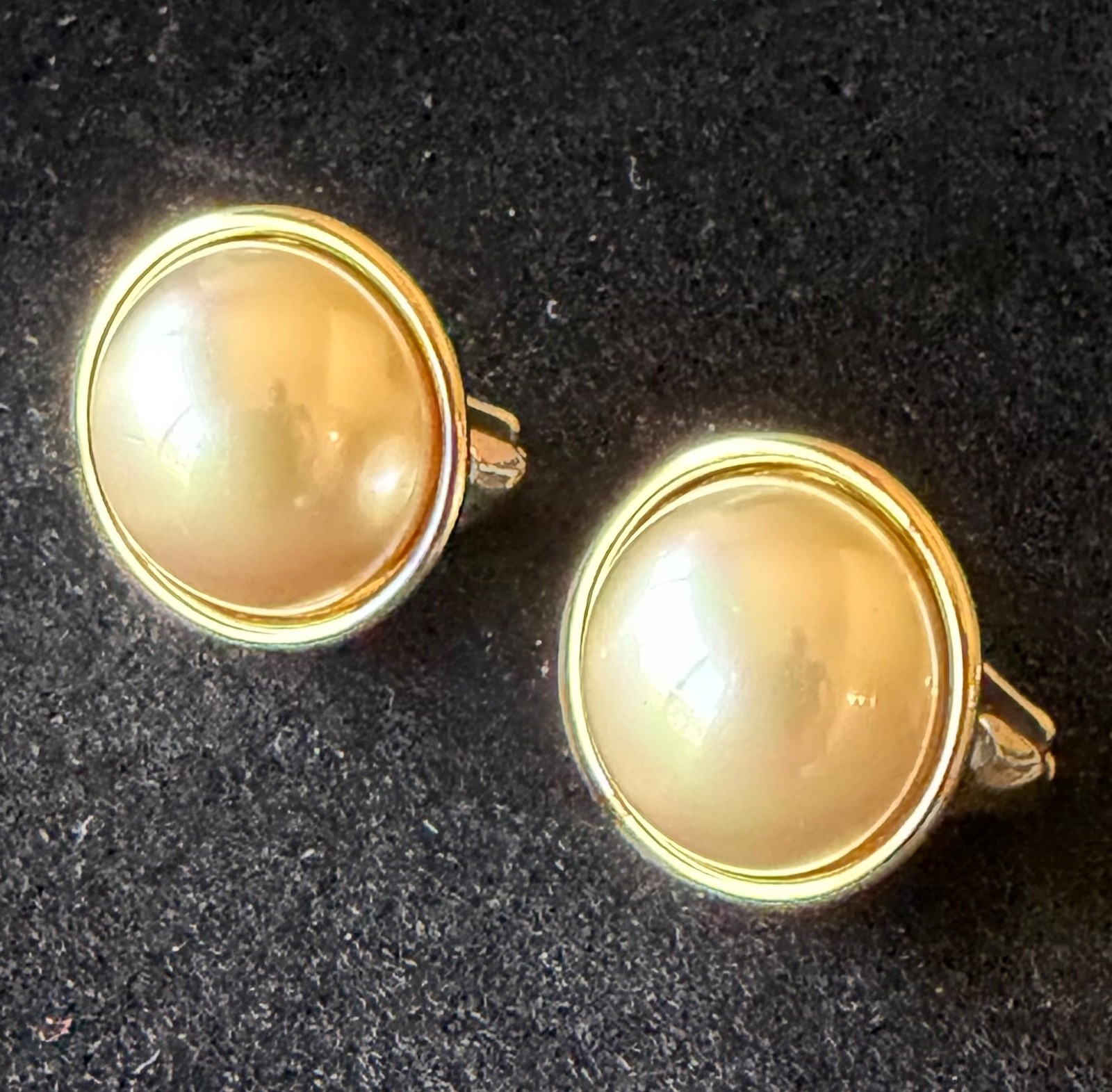 Vintage Majorica Pearls 925 Sterling Gold Wash Omega Back Pierced Earrings Spain