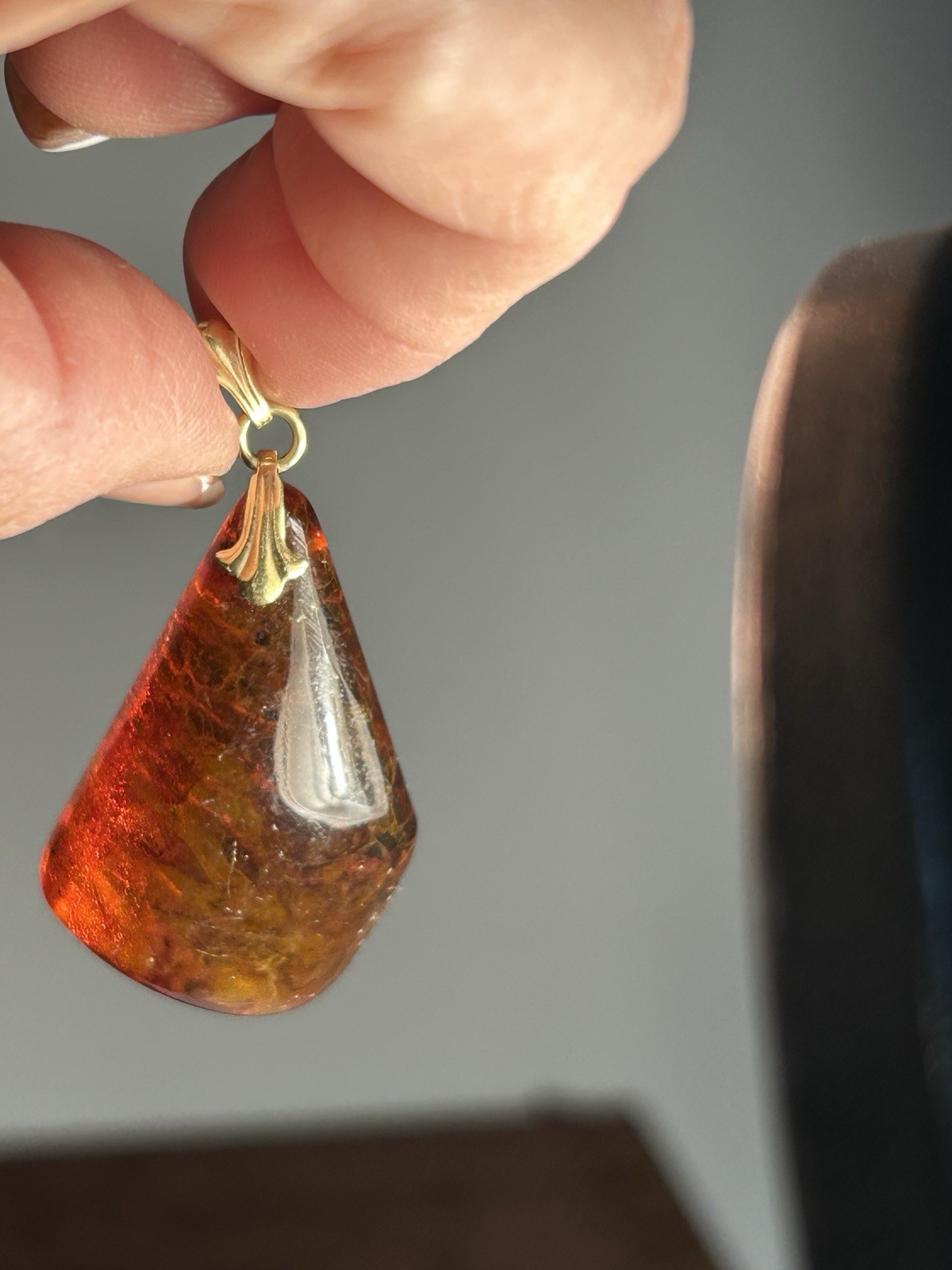 Vintage Baltic Amber Pendant Gold Bail AD Mark Honey Cognac Natural*
