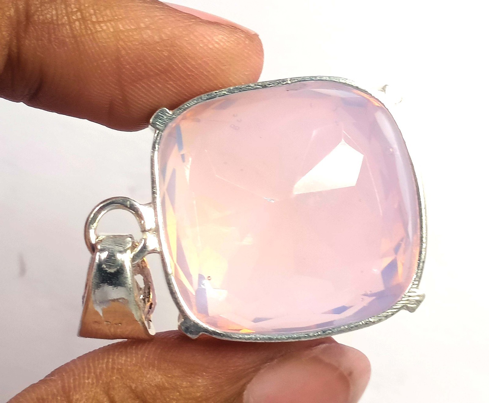 73.0 Ct Natural Pink Opal Certified Cushion Shape 925 Solid Silver Pendant 6AGY