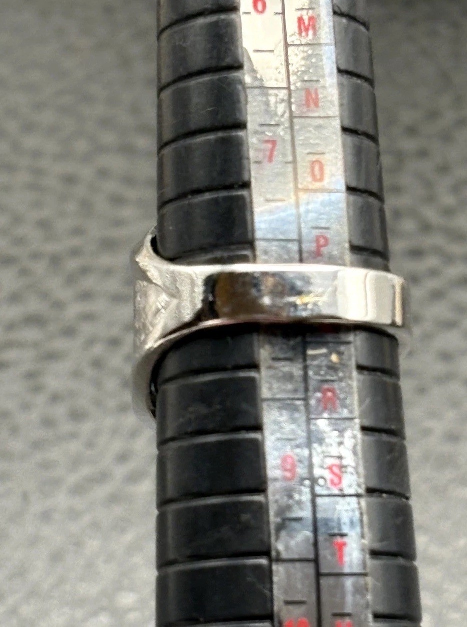 Huge Vargas VTG 18K HGE White Gold Plated Faux Blue Topaz Signet Ring Sz 8