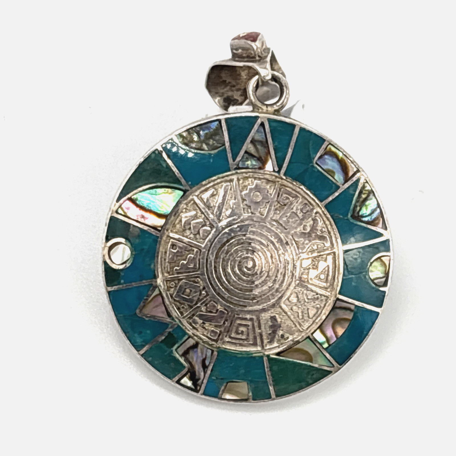 VTG Sterling Silver 950 Inlay Pendant Turquoise / Mother of Pearl 12.06 grams