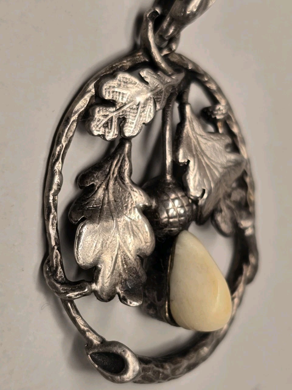 Antique Victorian Sterling Silver Pendant “An Acorn In Oak Leaves” – 35mm x 26mm
