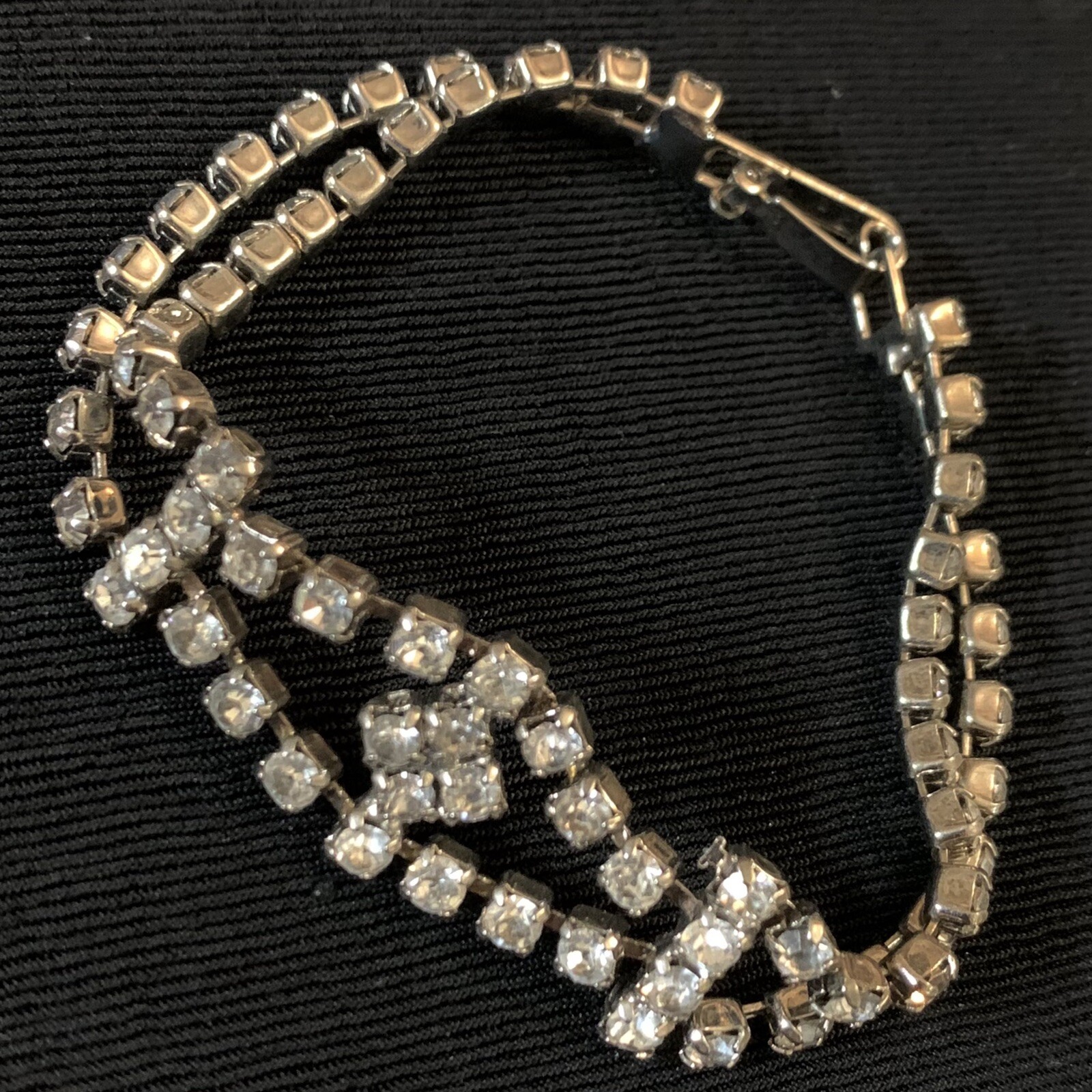 Vtg Clear Glass Rhinestone Cocktail Bracelet Silver Tone 6.75”