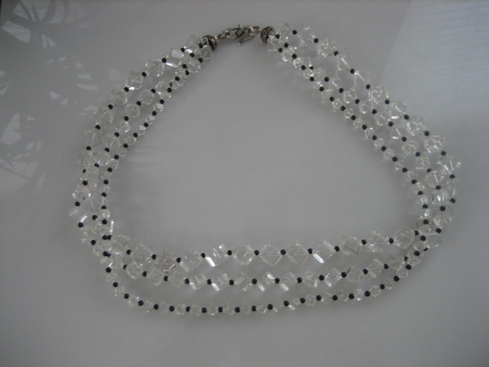 ART DECO VINTAGE ROCK CRYSTAL BEADS SQUARE CUT HOOK CLASP NECKLACE