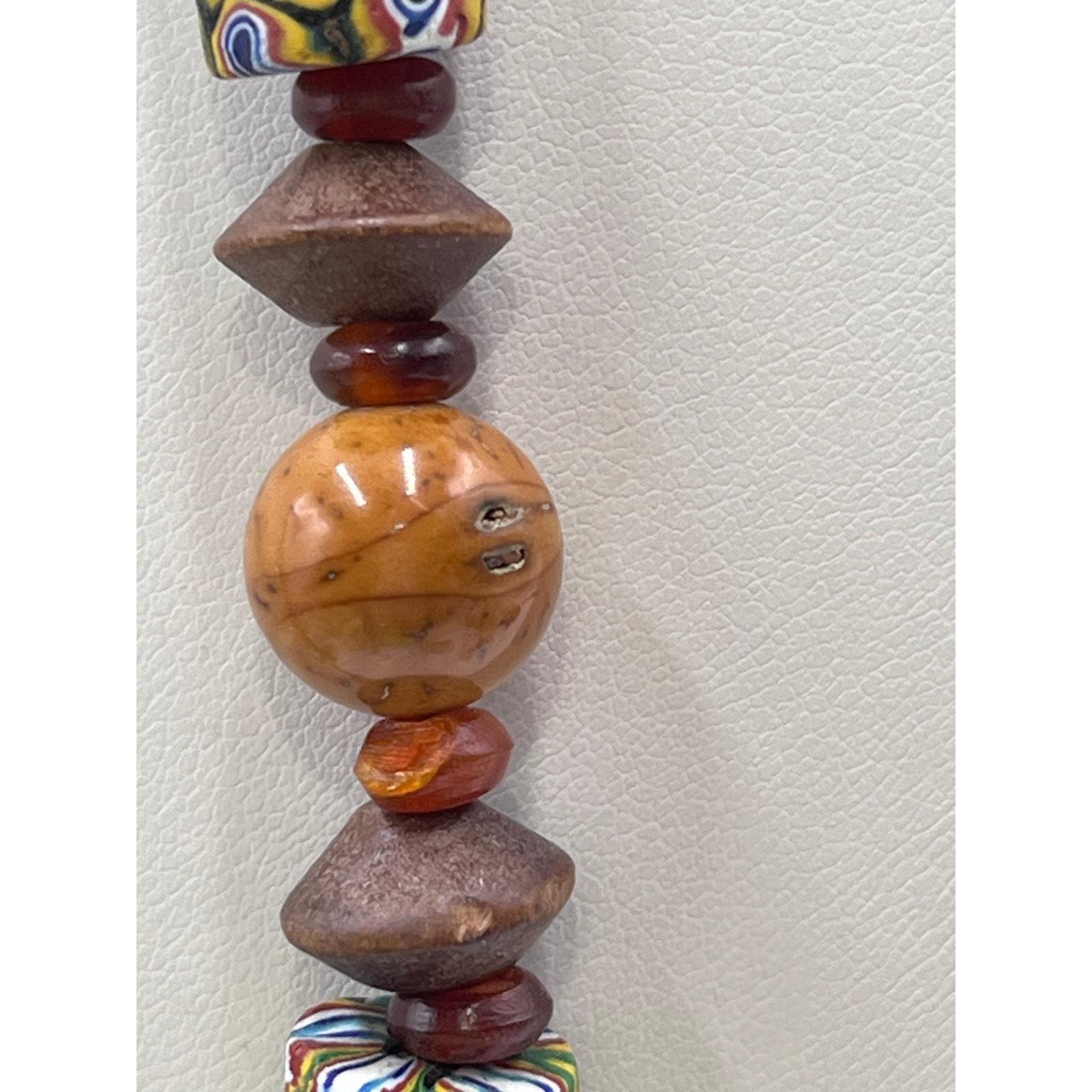 Antique Sterling Millefiori African Trade Bead Amber Resin Bakelite Necklace