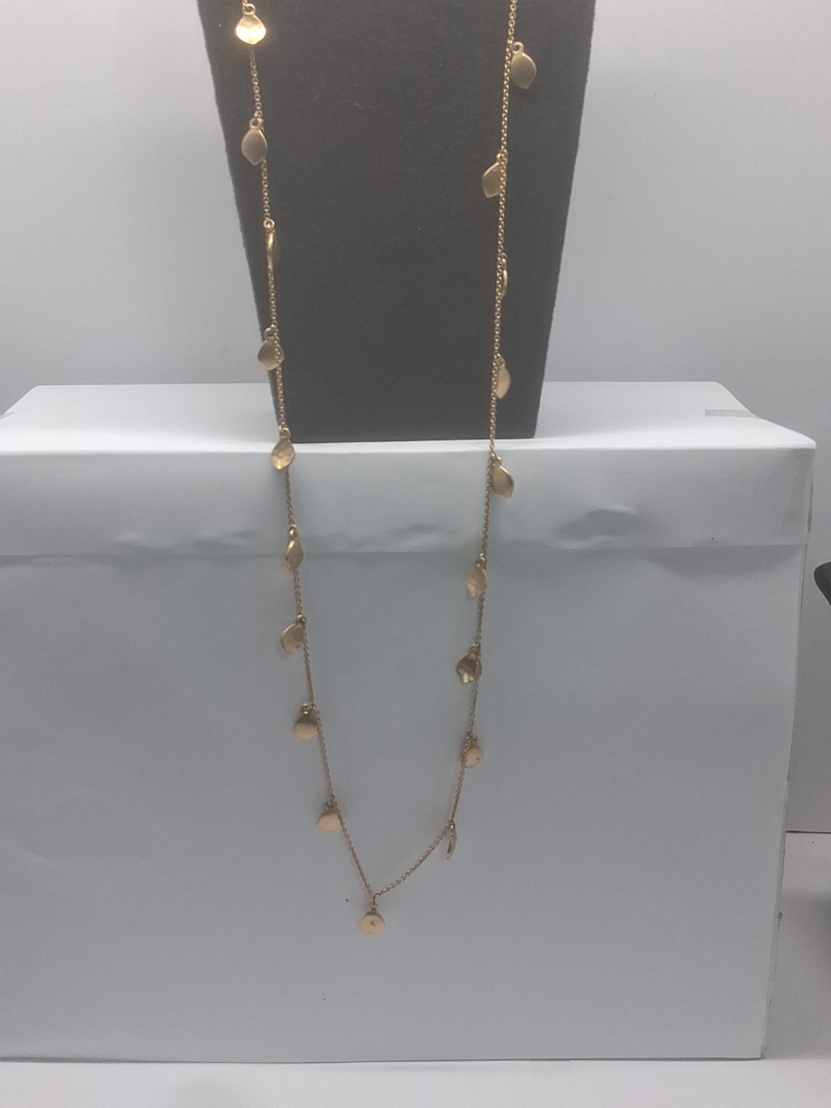 Vintage Ralph Lauren Gold Tone Hammered Leaf Graduated Dangle Station Necklace