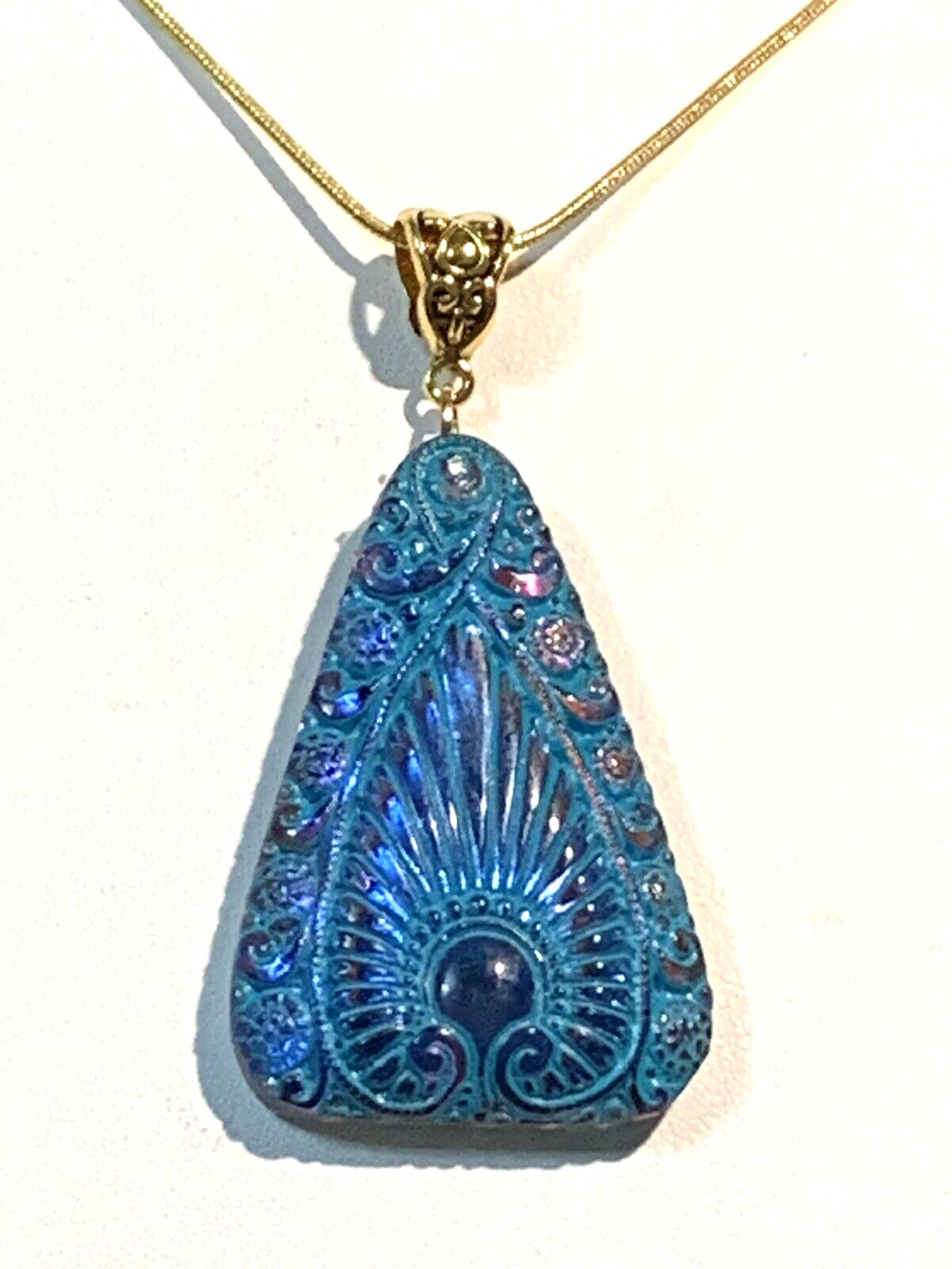 LAST ONES* VTG.EGYPT REVIVAL IRIDESCENT BLUE/VIOLET CZECH GLASS NECKLACE.g.verdi