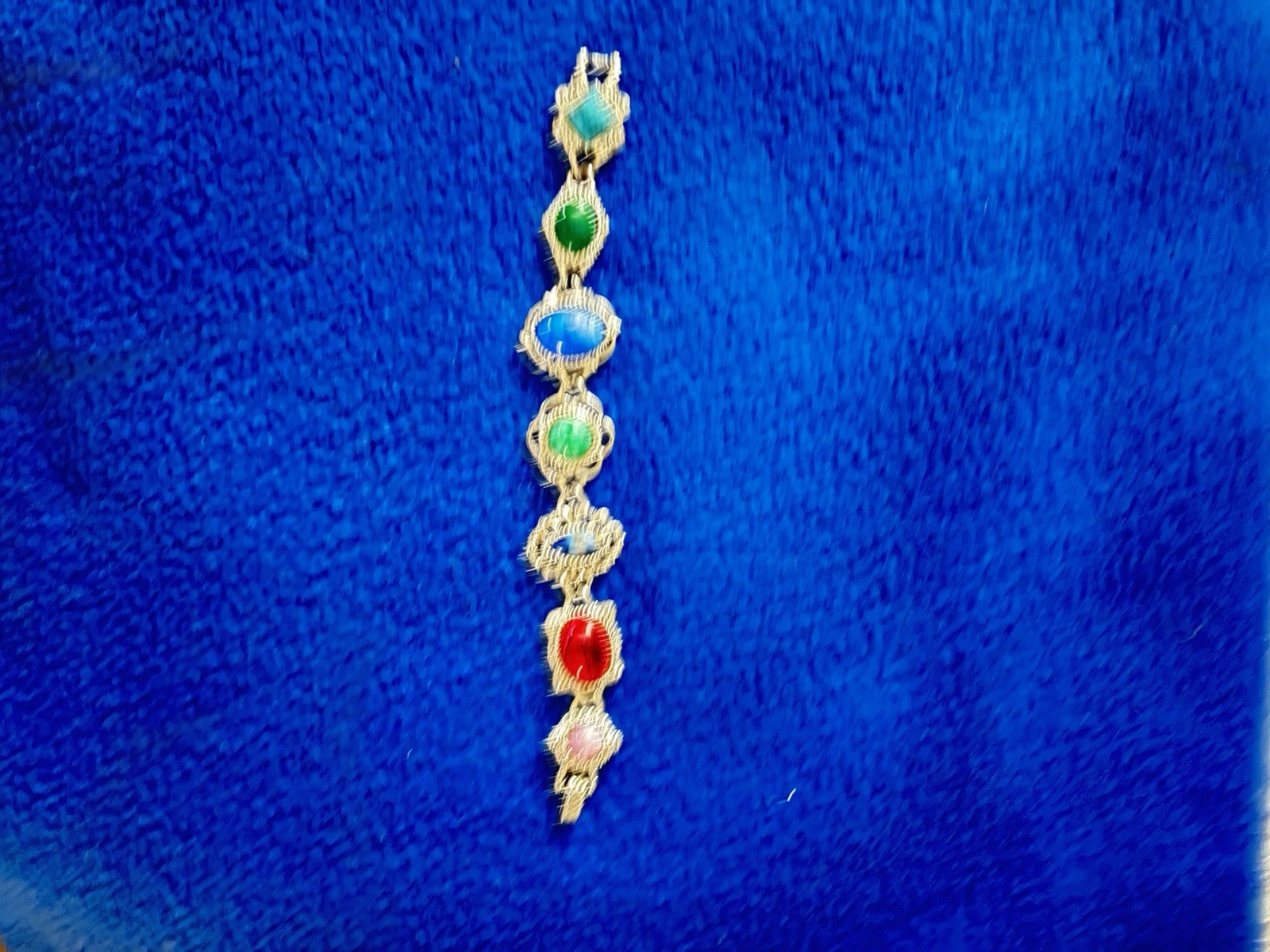 Sarah Coventry Signed Silver Tone Colorful Stone Link Bracelet Jewelry 7.5”
