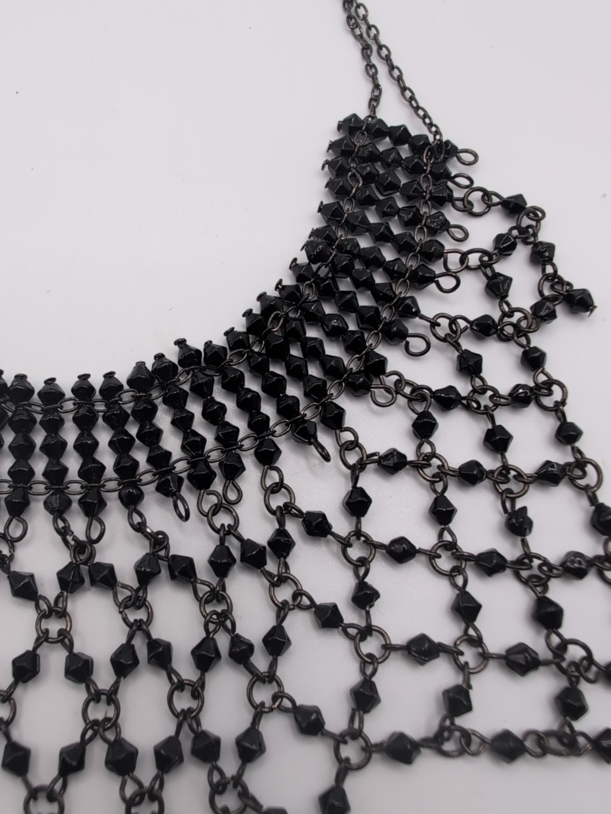 Victorian Revival Black Glass Beaded Cascading Collar Necklace Gothic