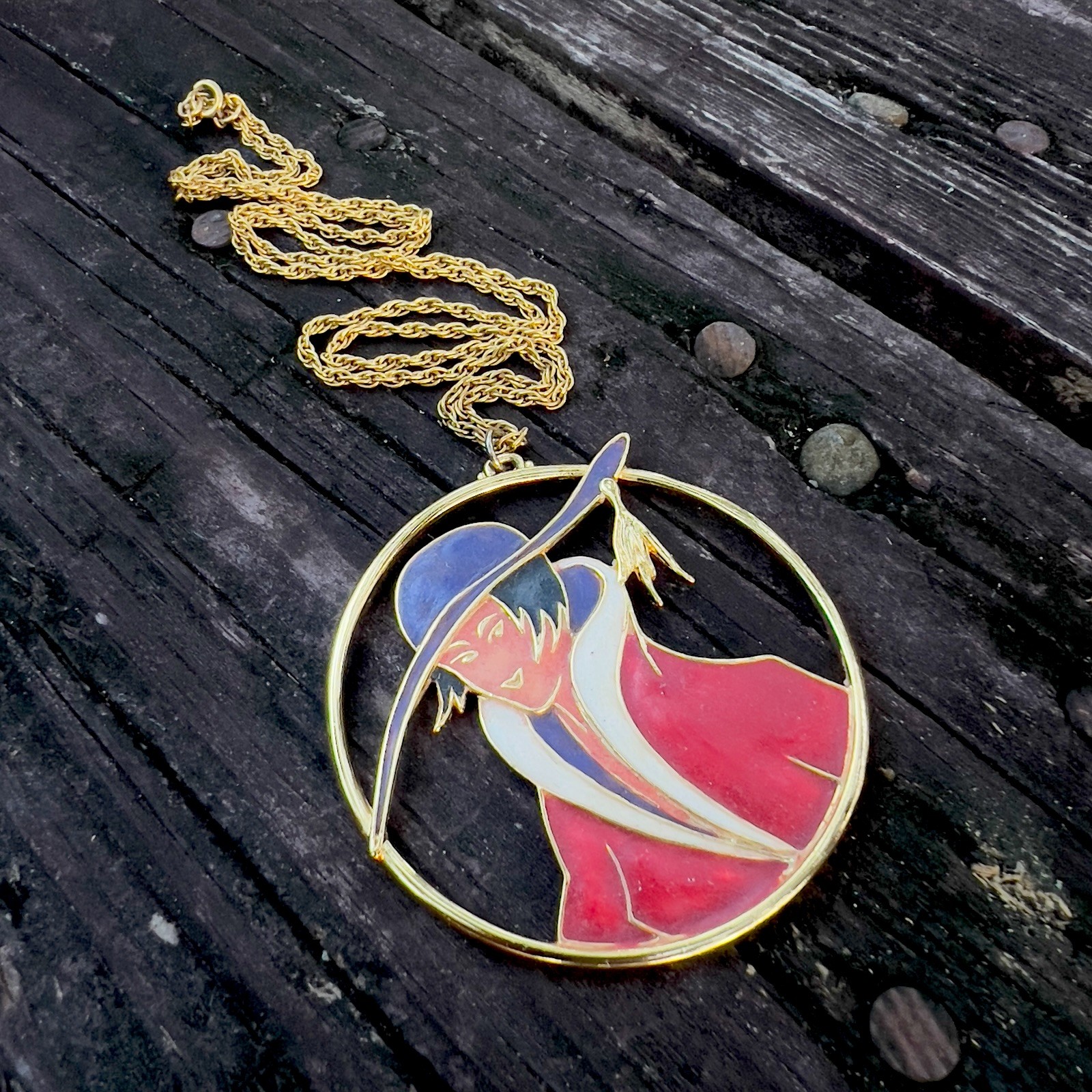 Vtg ORENA Paris Enamel French Art Deco Style Sophisticated Lady Necklace