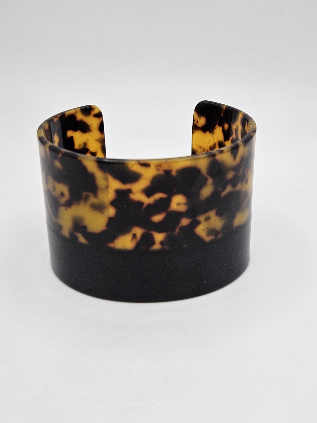 Vintage Faux Tortoise Shell Plastic Acrylic Wide Cuff Bracelet