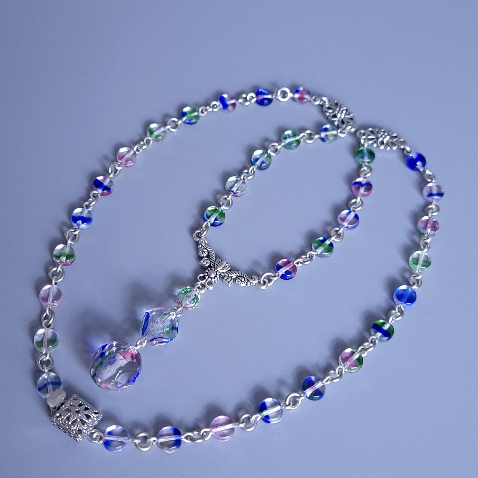 Iris Glass Necklace 19” Multicolor Czech Vintage Beads Women`s Jewelry