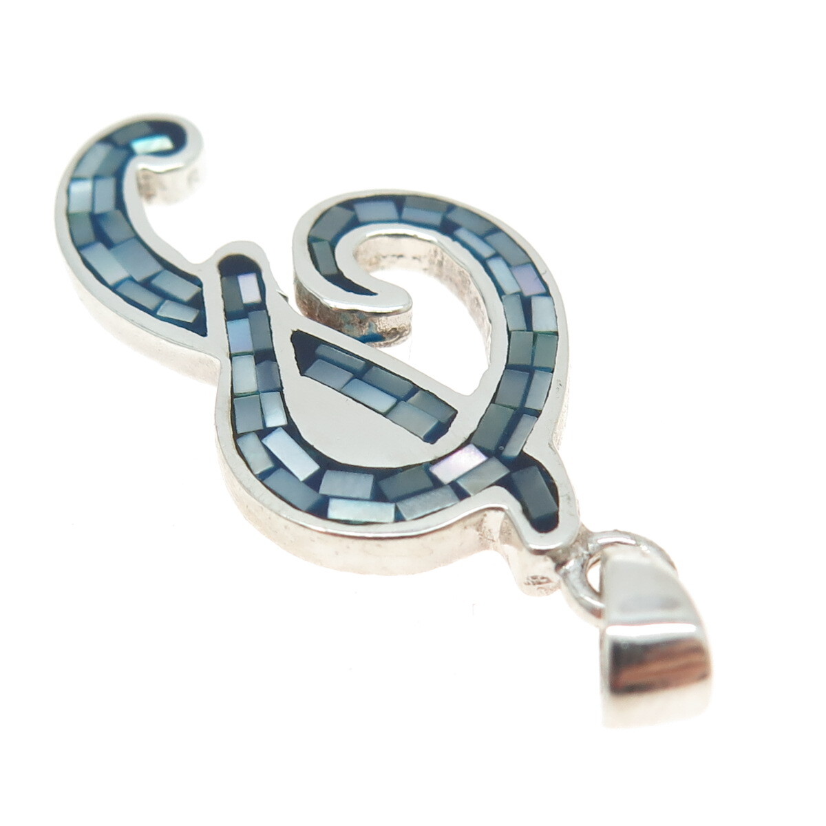 925 Sterling Silver Vintage Real MOP Inlay Letter “P” Initial Pendant