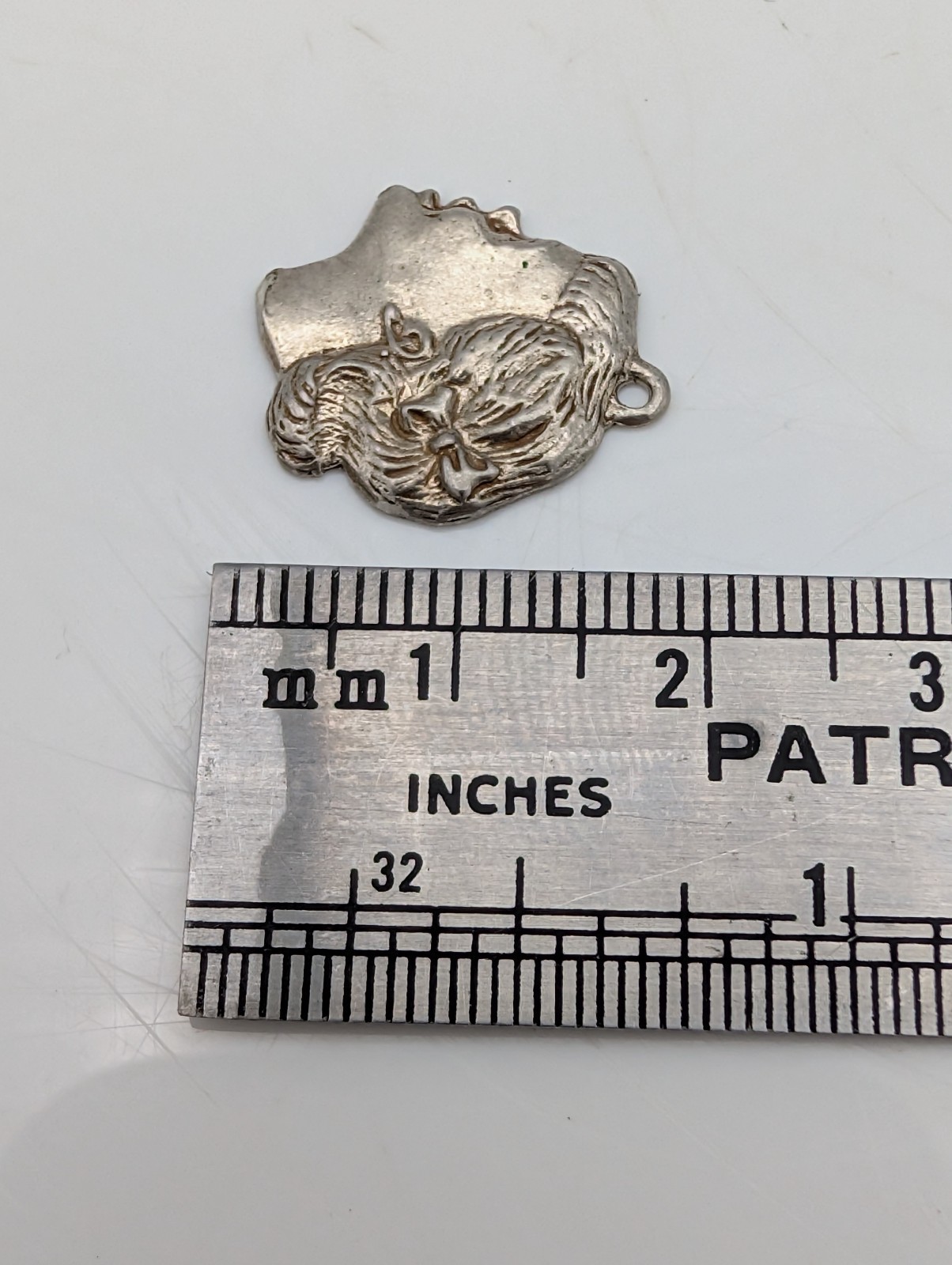 Vintage Silver Art Nouveau Portrait Charm 18mm Young Woman Profile, Hair Relief