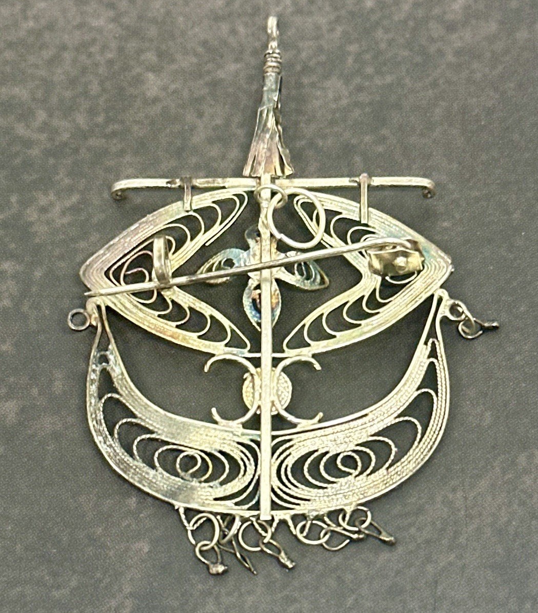 Vintage Sterling Silver Filigree Viking Ship Pin Pendant