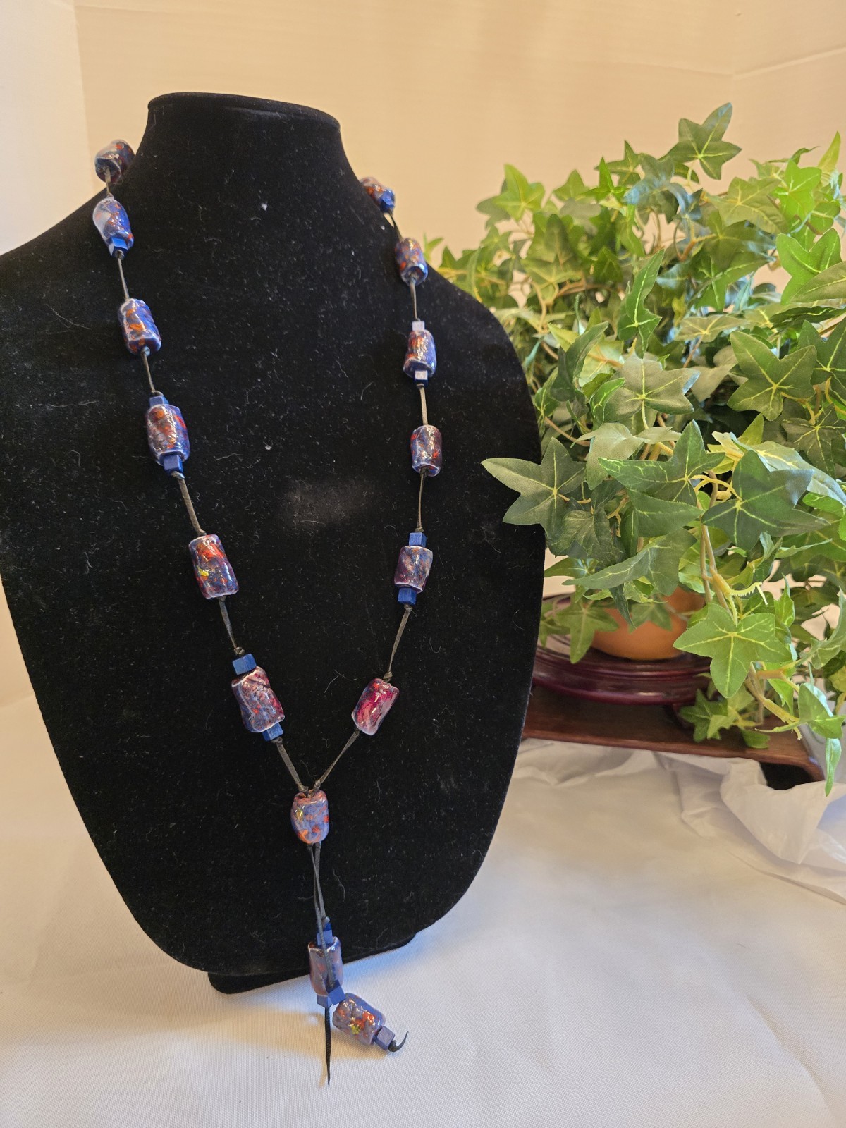 Vintage 1980s Murano Italy Art Galss Necklace Handmade Venetian Lampwork Beads