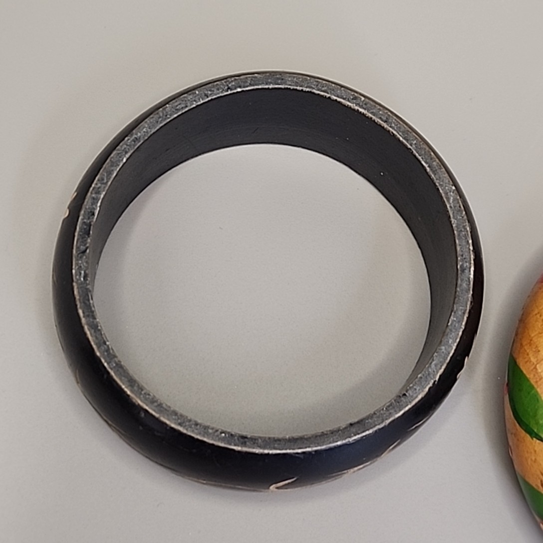 Vintage Bangle Bracelet Lot of 4 Wood Carved Hand Painted Earth Tones Wired