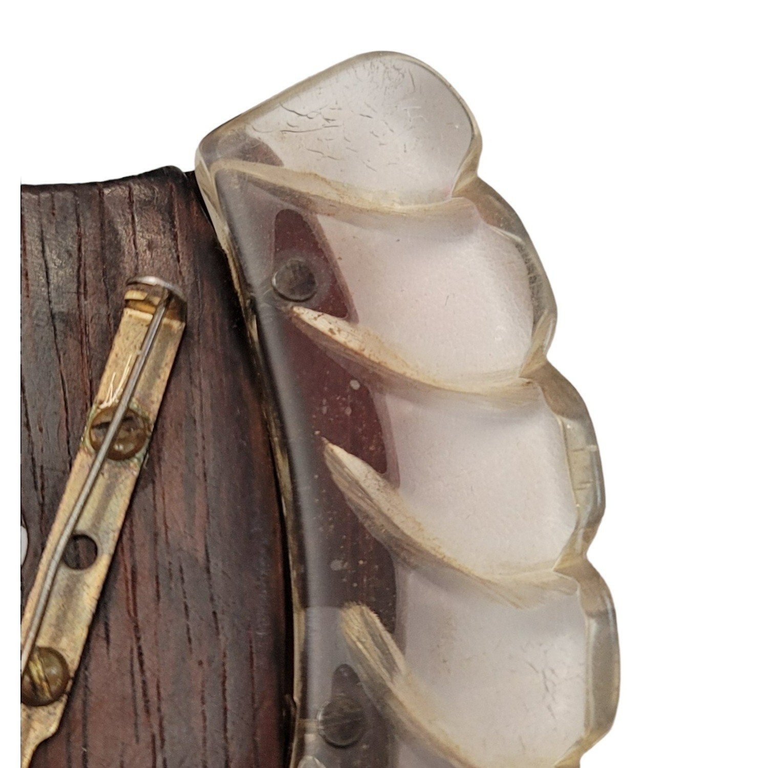 Clear Lucite And Carved Wood Horse Head Brooch M154