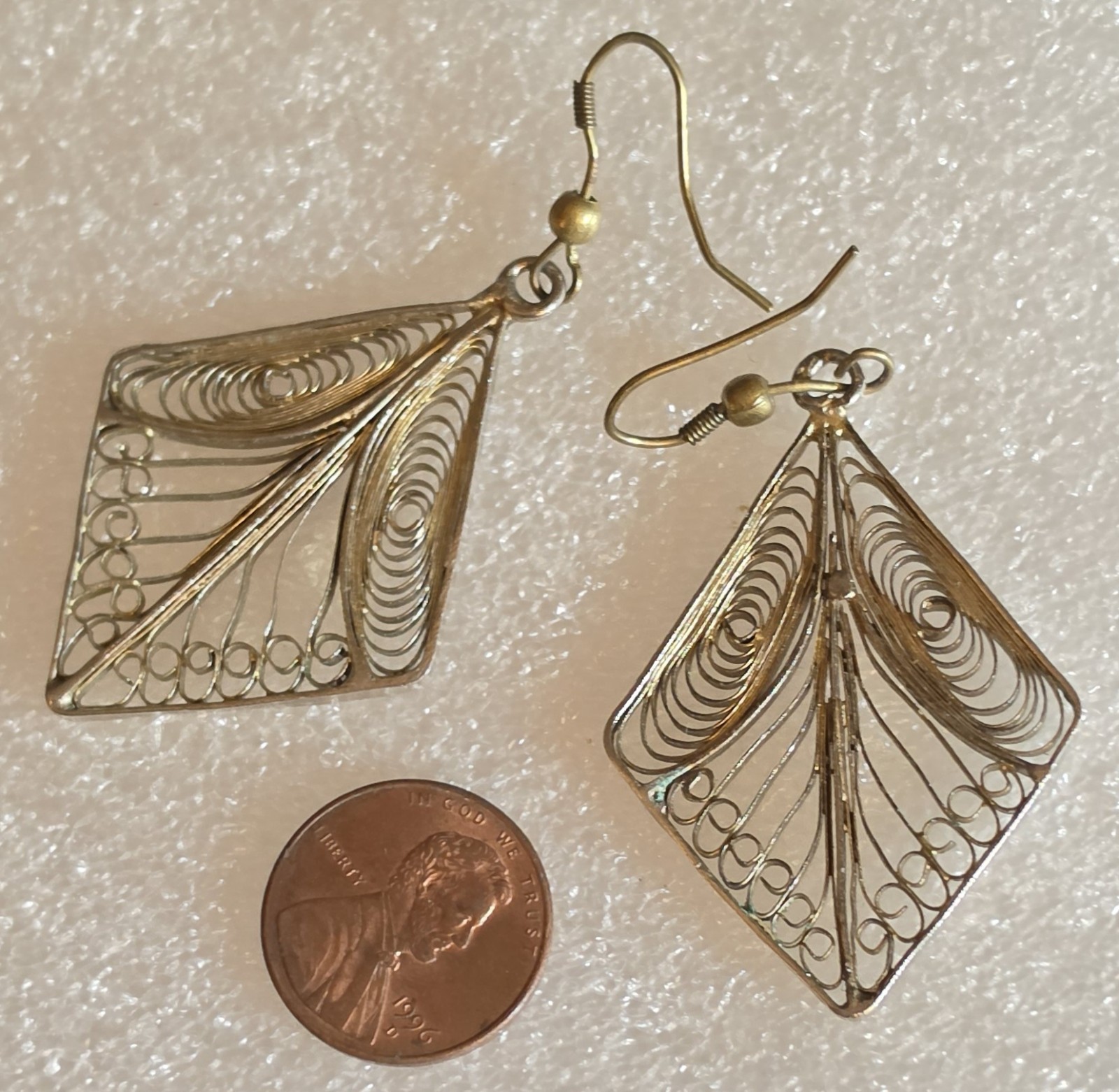 Vintage Silver Tone CANNETILLE Intricately Wired Dangle Drop Pierced Earrings