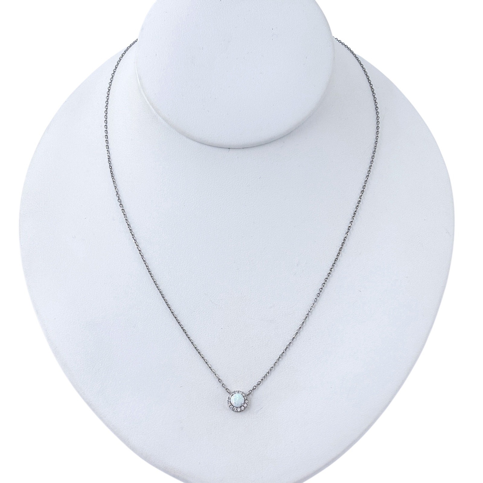 Vintage Sterling Silver 925 Halo Pendant Station Necklace 16″-18″