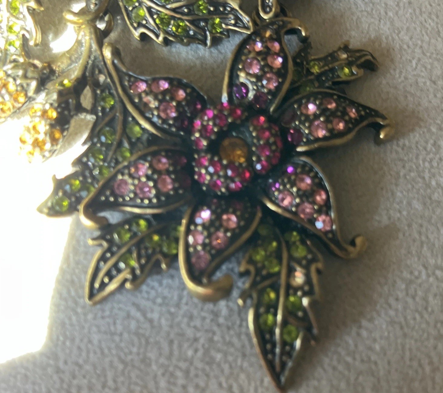 LaVintage Hinged Antiqued Goldtone Metal Flower/ Butterfly Brooch Or Pendant