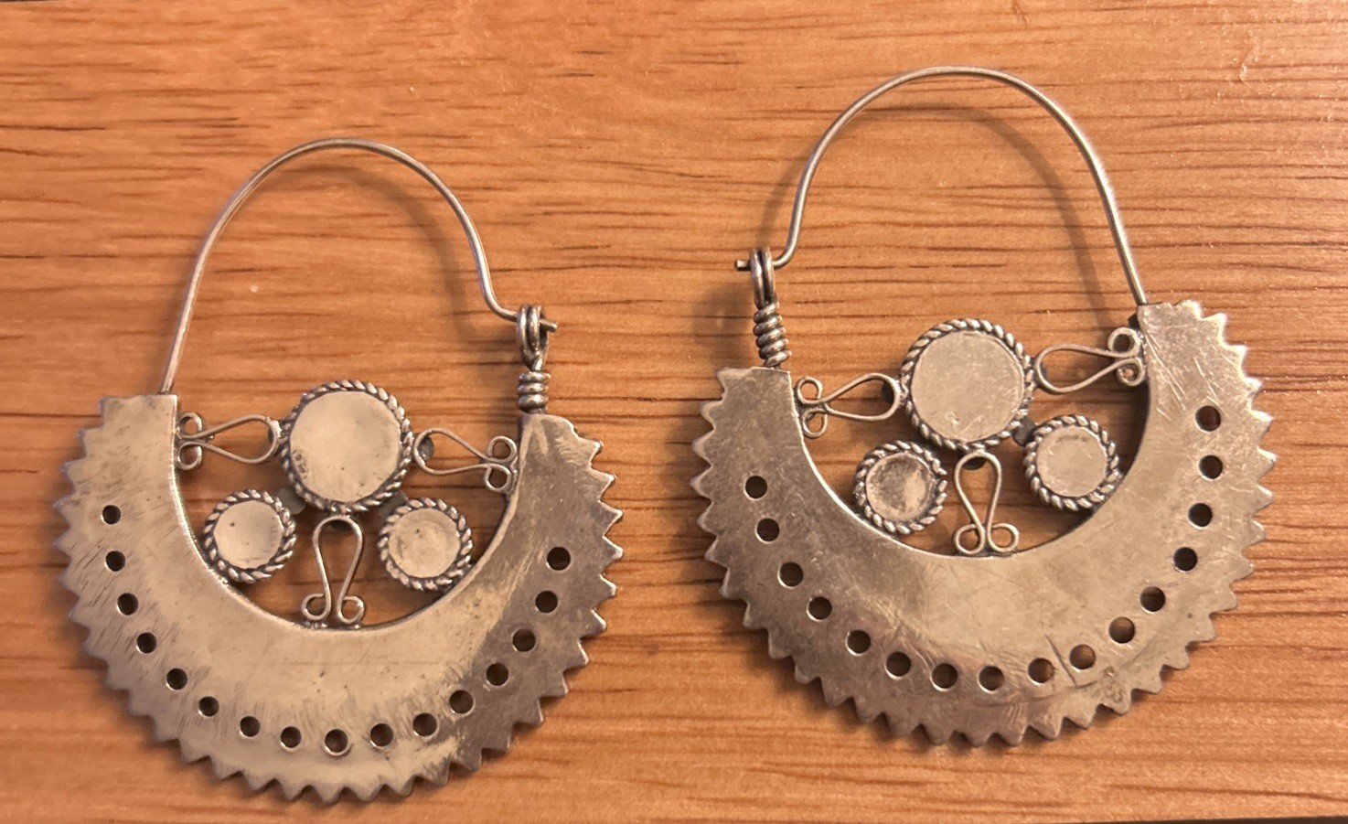 Vintage Morocco silver black onyx ornate tribal Dangle earrings 900