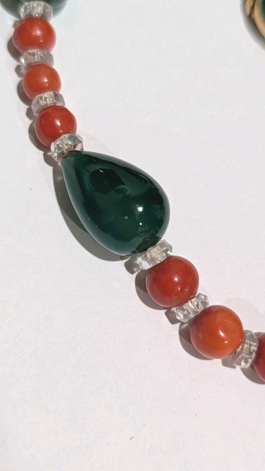 Vintage 14k Genuine 13mm Jade Coral Quartz Beads 13.5″ Choker Necklace 32 Grams