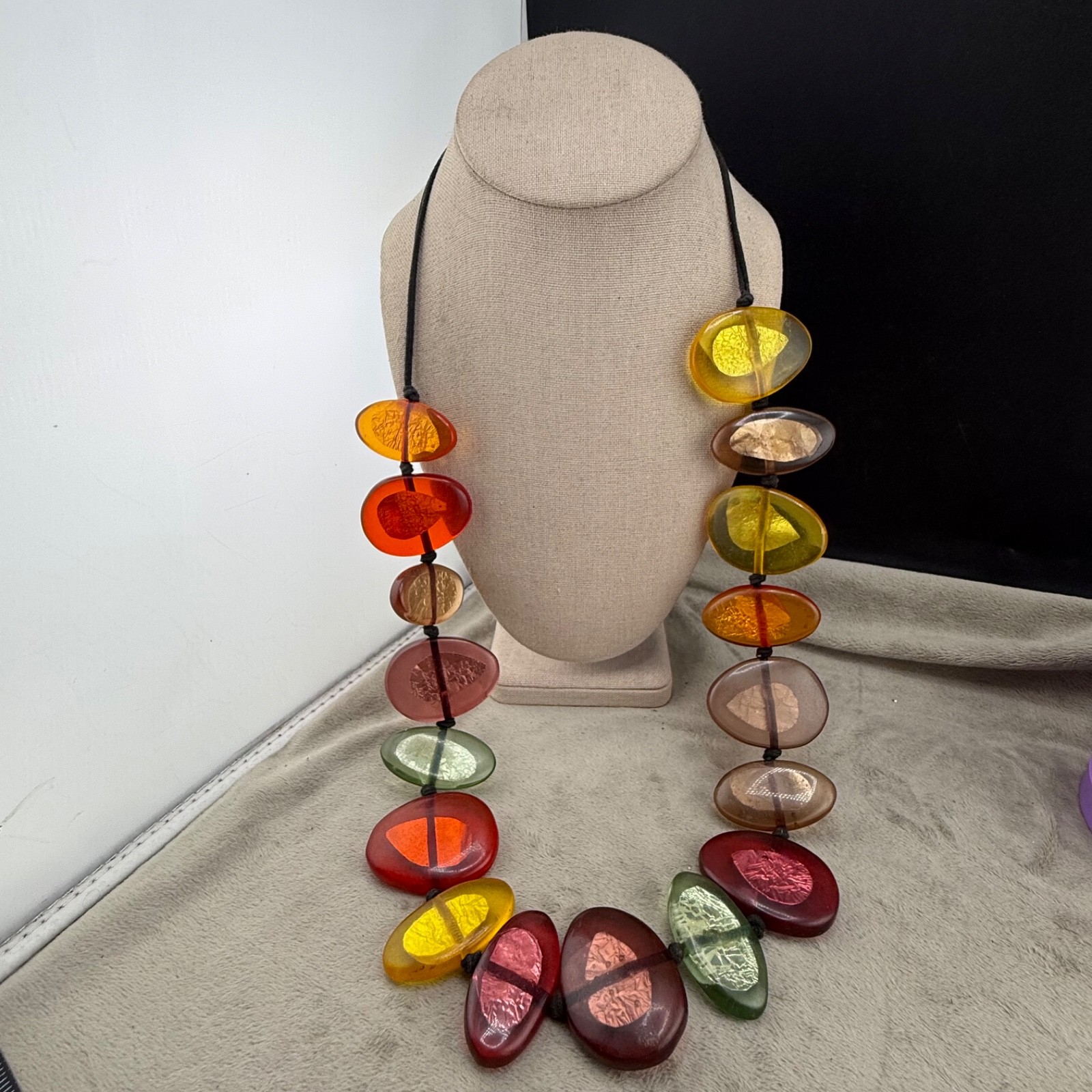 Vintage Beaded Necklace Chunky Acrylic Statement 32”