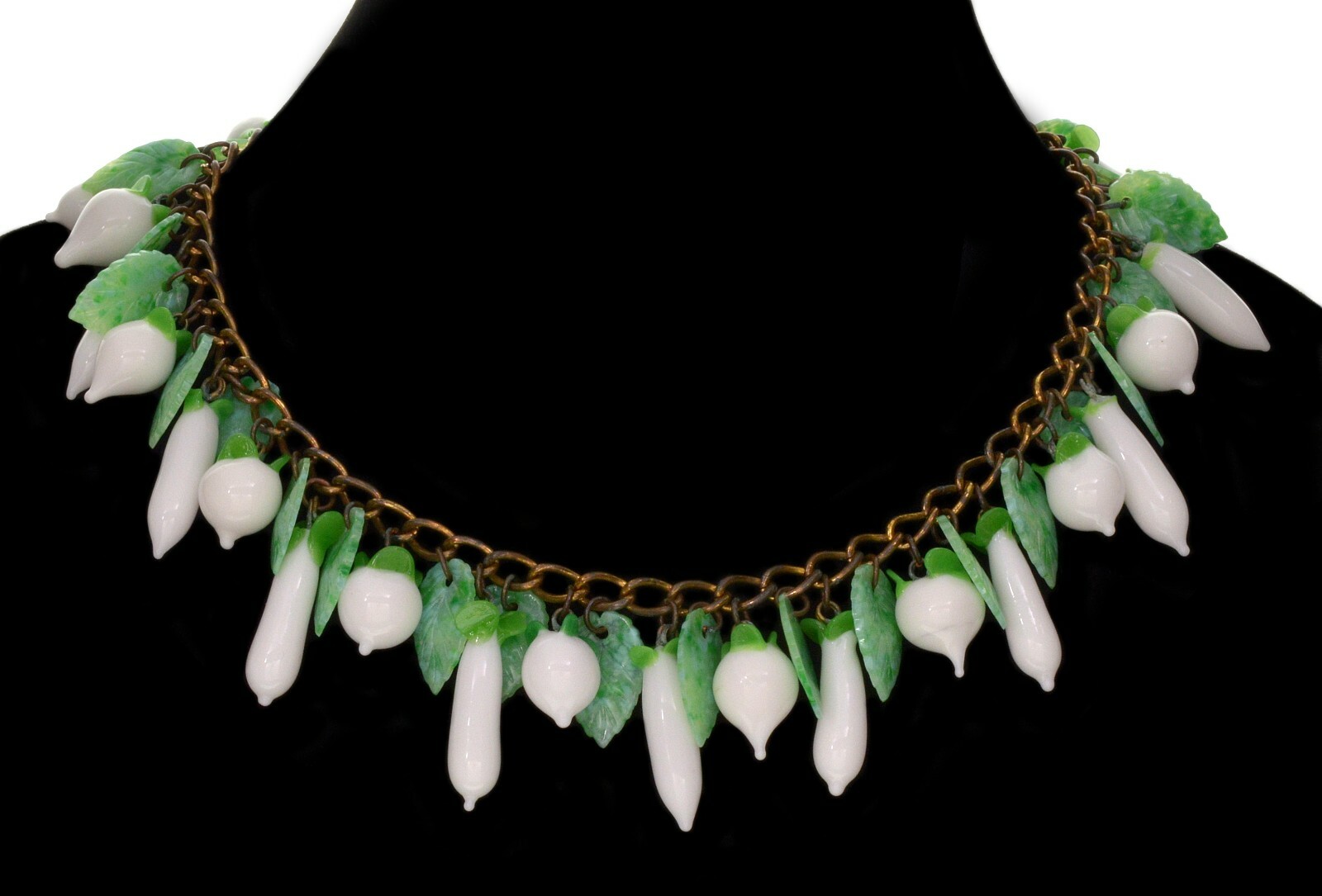 ANTIQUE FRENCH POURED GLASS CHAIN NECKLACE C.1920